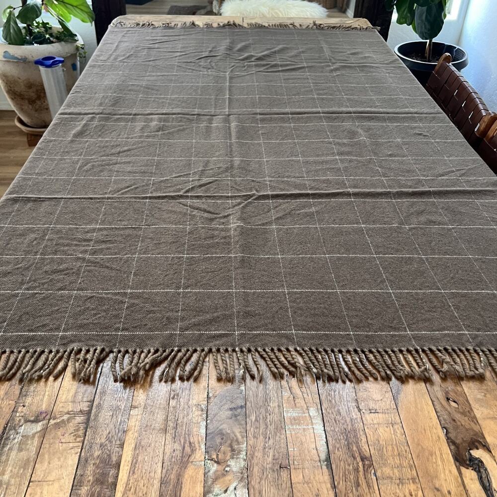 Simply Birch Throw Blanket 56 x 64" Brown Windowpane 100% Lambswool Soft Cozy